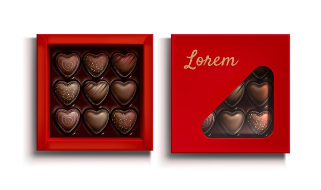 Caixas realistas de bombons de chocolate