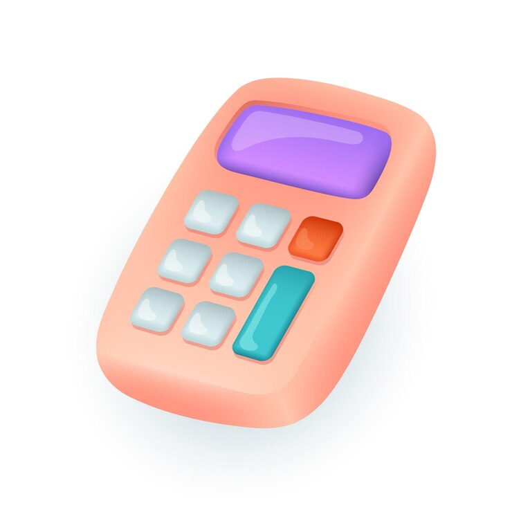 Vetor grátis calculadora rosa com botões coloridos para ilustração 3d do escritório. desenho de ferramenta para contabilidade em estilo 3d em fundo branco. negócios, finanças, cálculo, conceito de matemática