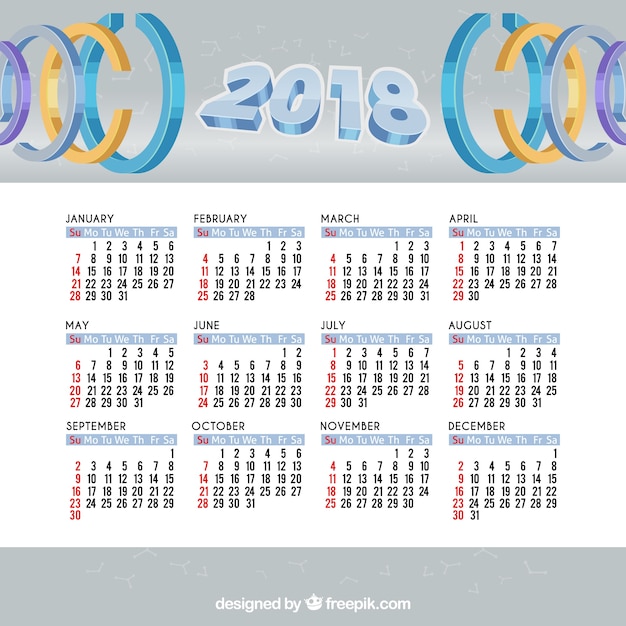 Vetor grátis calendário 2018 com círculos