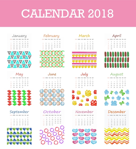 Vetor grátis calendário 2018 com diferentes formas