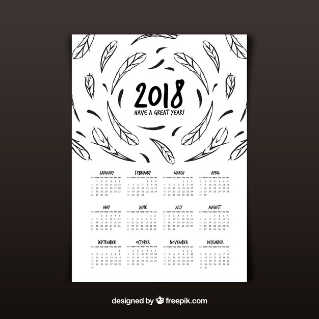 Calendário 2018 com penas