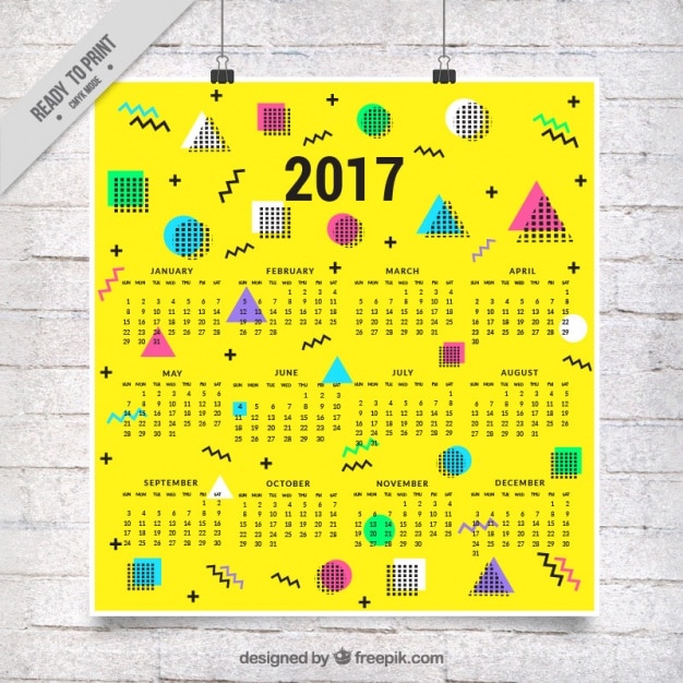 Vetor grátis calendário amarelo memphis