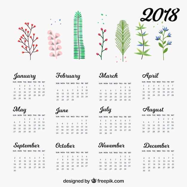 Calendário bonito de 2018