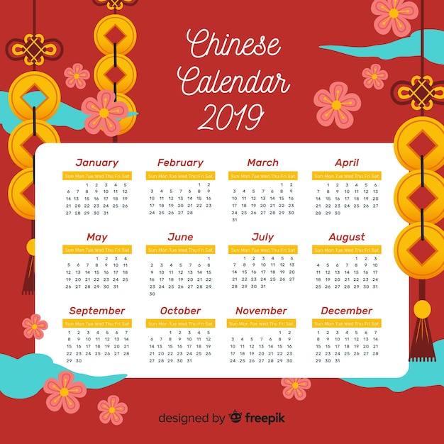 Vetor grátis calendário chinês 2019