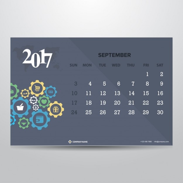 Calendário cinzento para setembro 2017