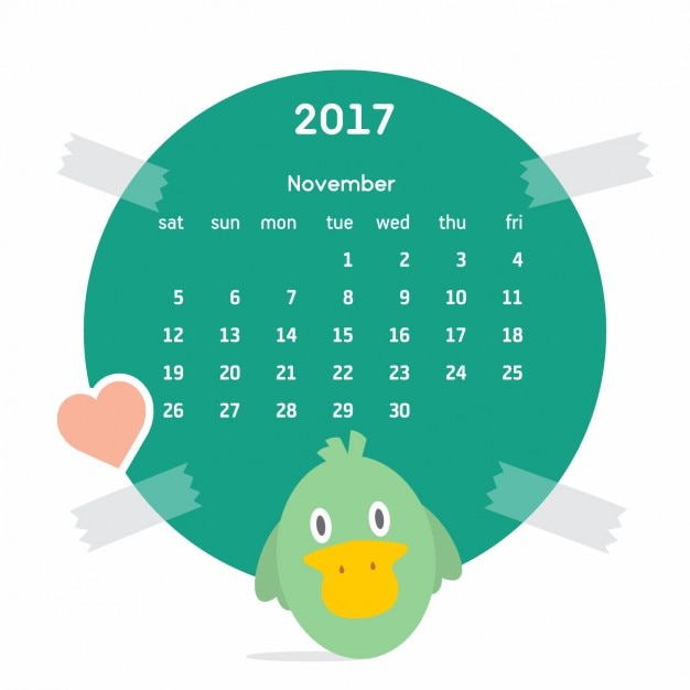 Calendário colorido com um pato