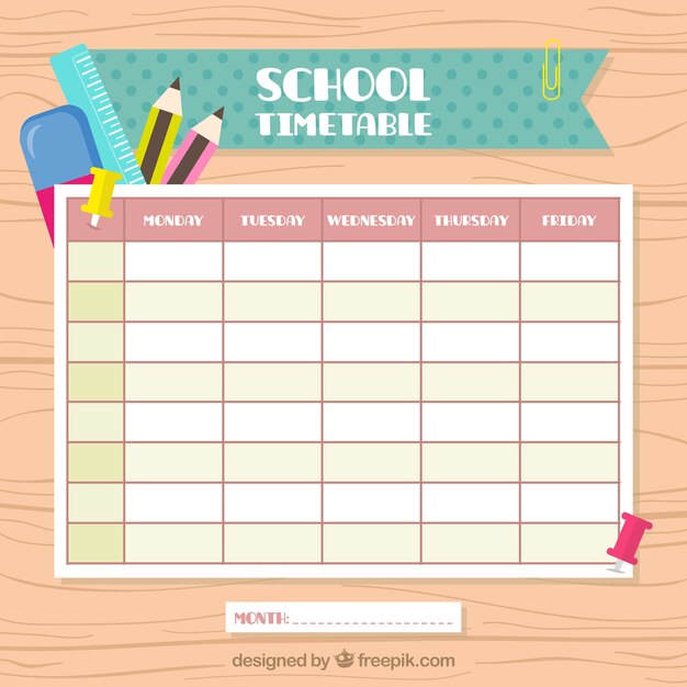 Calendário da escola vintage