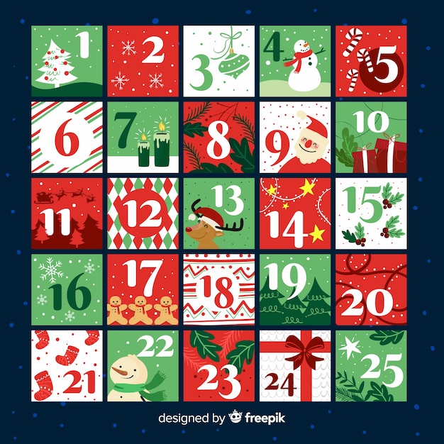 Vetor grátis calendário de advento de elementos de natal