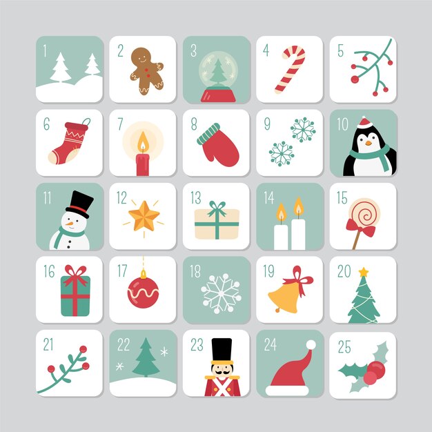 Calendário de advento festivo de design plano