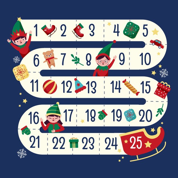 Calendário de advento festivo de mão desenhada
