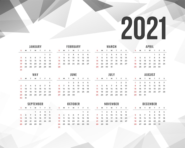 Calendário de ano novo abstrato com formas de triângulo cinza