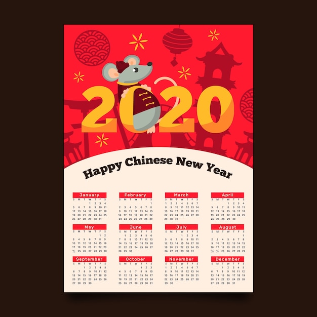 Vetor grátis calendário de ano novo chinês de design plano