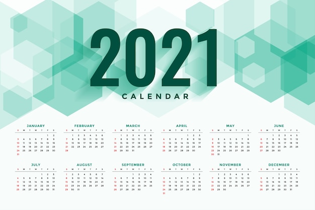 Calendário de ano novo de estilo hexagonal abstrato