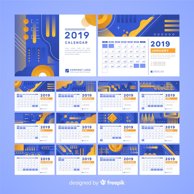 Vetor grátis calendário de formas abstratas 2019