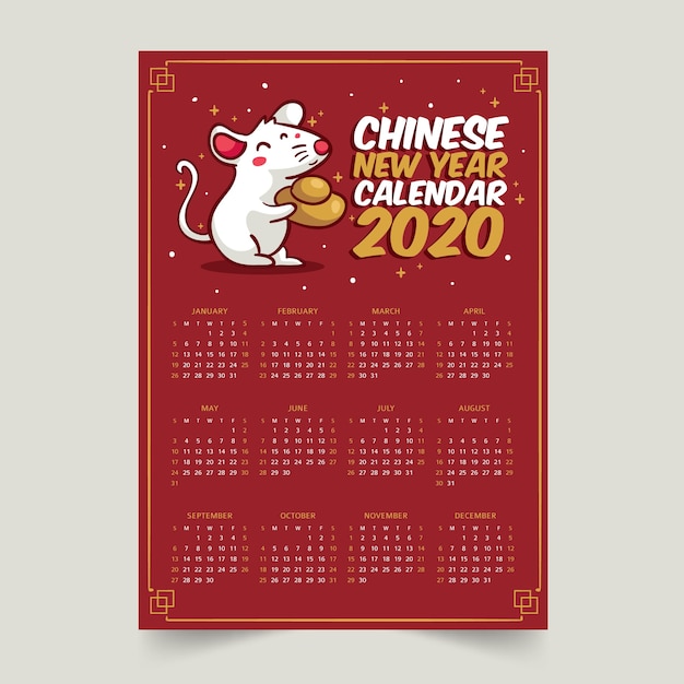 Calendário de mão desenhada ano novo chinês