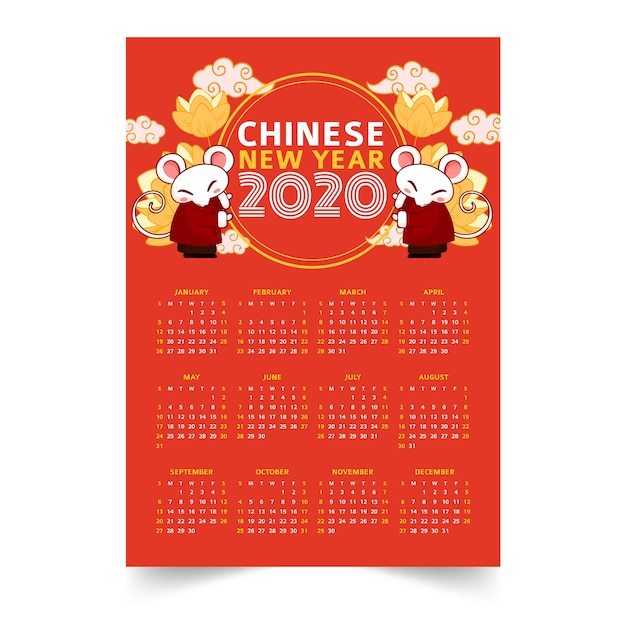 Calendário de mão desenhada ano novo chinês