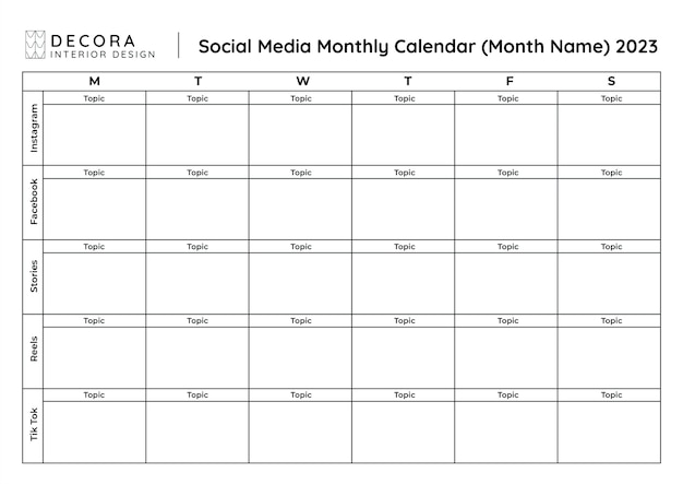 Calendário de mídia social de design de interiores de decoração simples monocolor