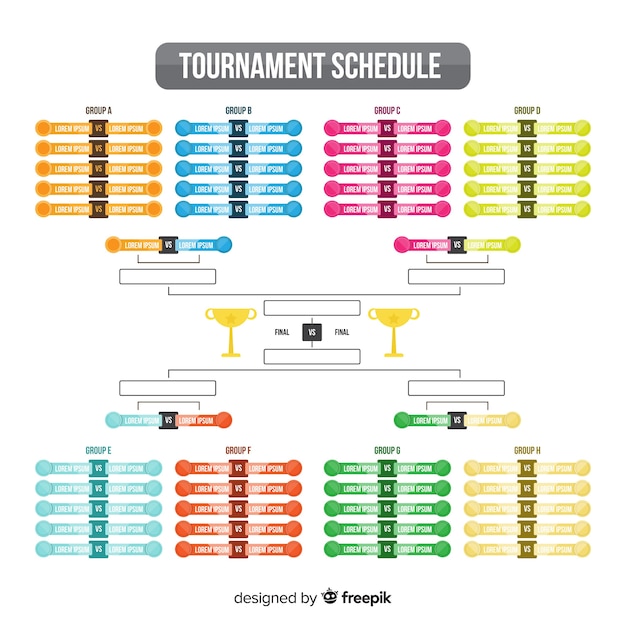 Calendário de torneio colorido com design plano