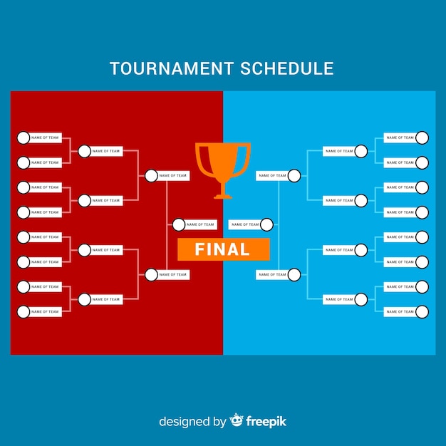 Calendário de torneio colorido com design plano
