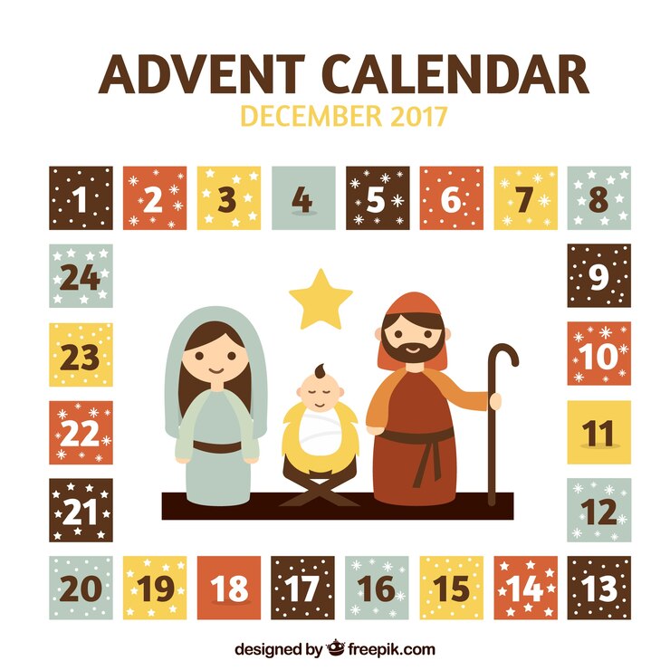 Vetor grátis calendário do advento com cena da natividade