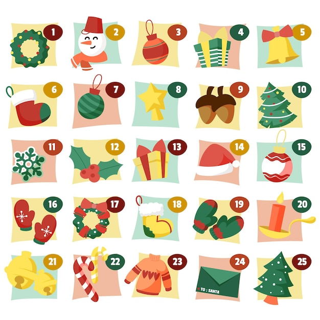 Calendário do advento desenhado à mão