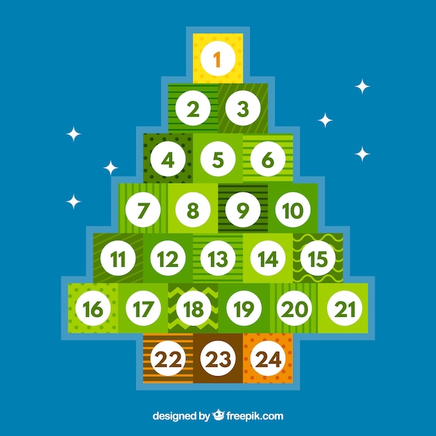 Vetor grátis calendário do advento em forma de árvore de natal