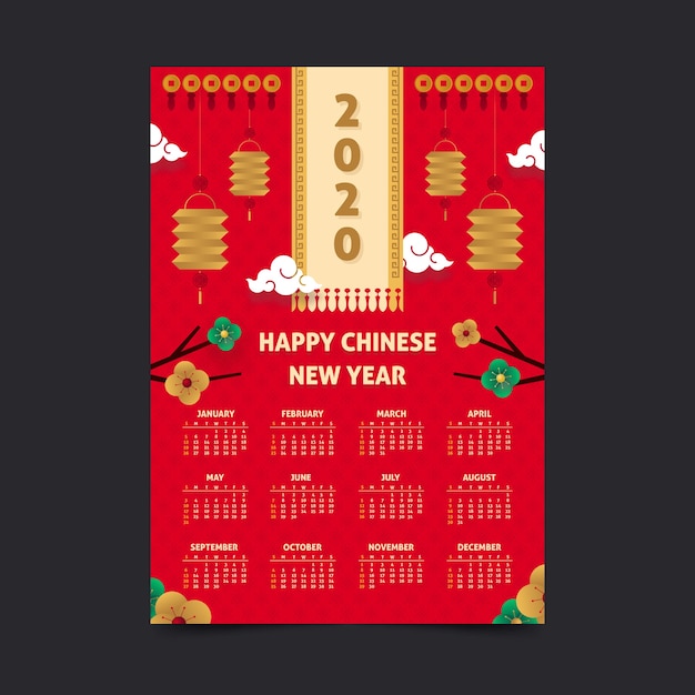 Calendário do ano novo chinês em design plano