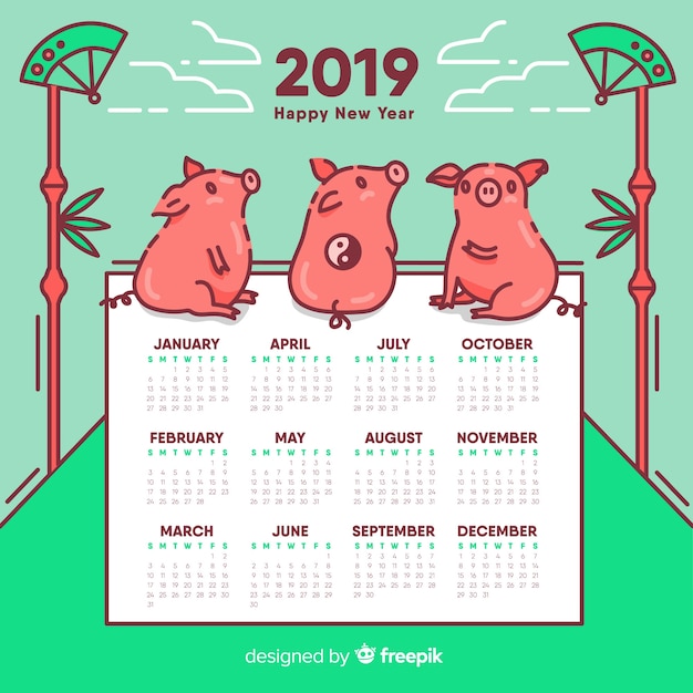 Vetor grátis calendário do ano novo chinês