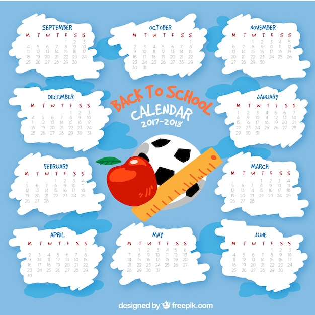 Calendário escolar com elementos desenhados à mão