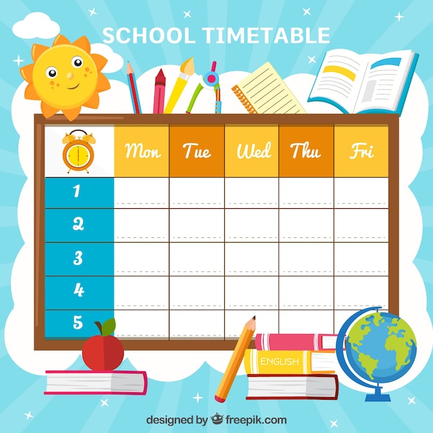 Calendário escolar com elementos