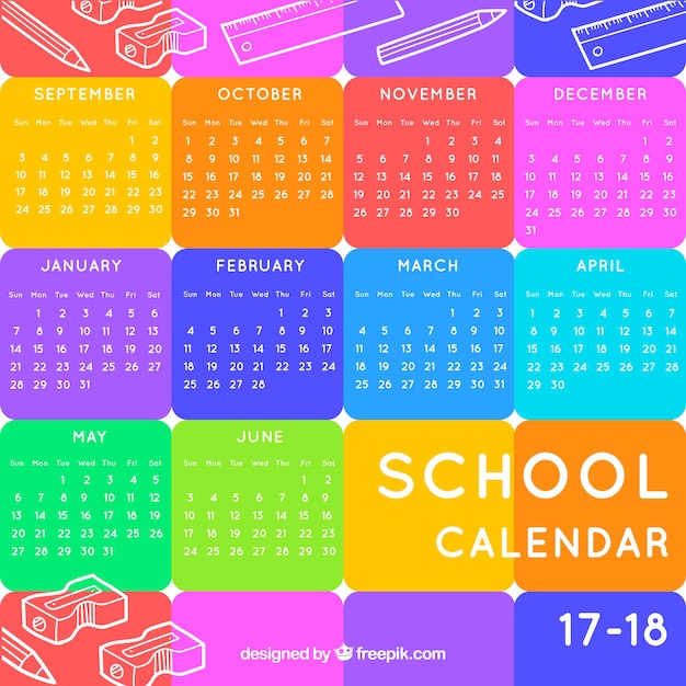 Vetor grátis calendário escolar com muitas cores