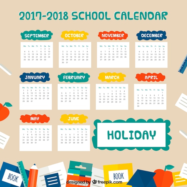 Vetor grátis calendário escolar divertido 2017