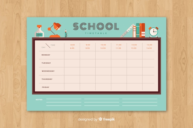 Calendário escolar em estilo plano