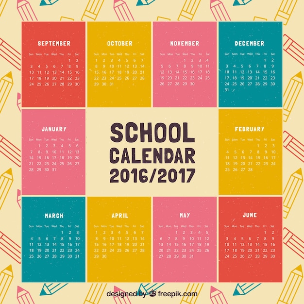 Calendário escolar moderno com estilo colorido