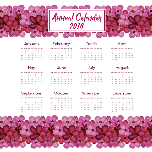 Calendário floral aquarela