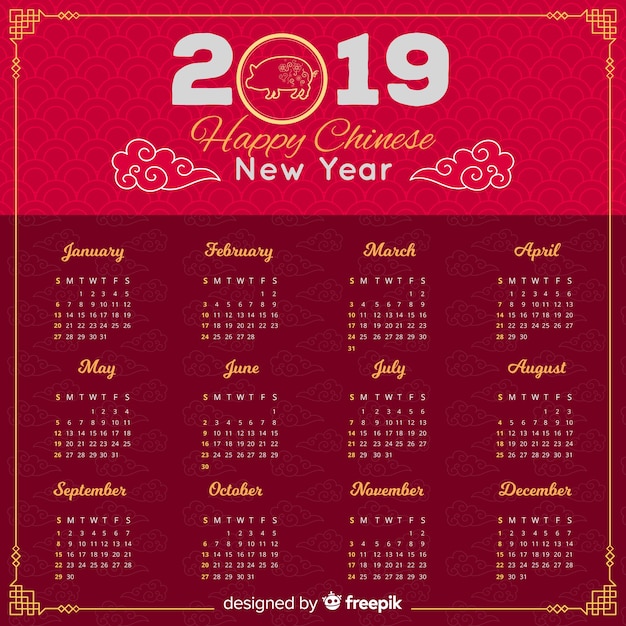 Calendário lindo ano novo chinês
