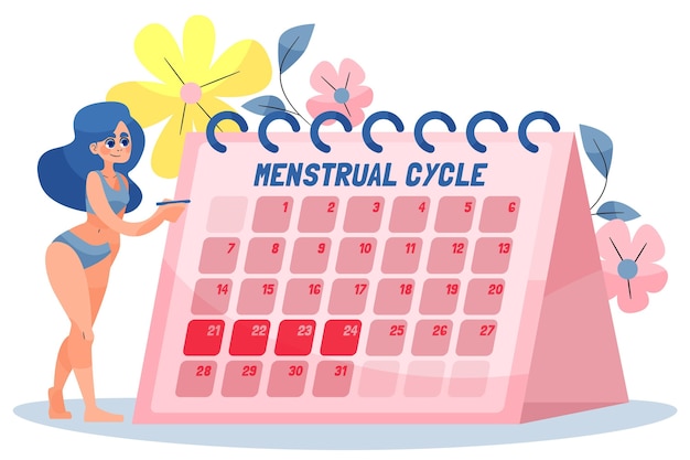 Calendário menstrual ilustrado com mulher