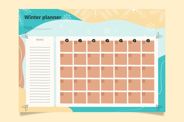Calendário planejador mensal desenhado à mão