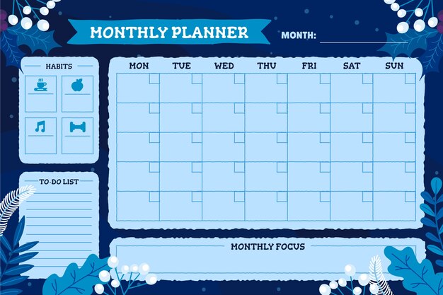 Calendário planejador mensal desenhado à mão