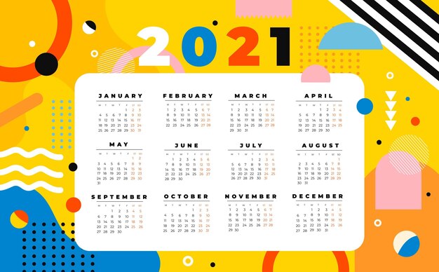 Calendário plano de ano novo de 2021