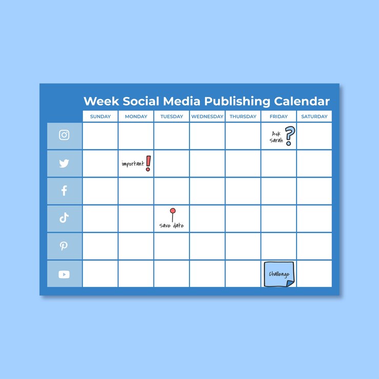 Vetor grátis calendário semanal de conteúdo de mídia social doodle
