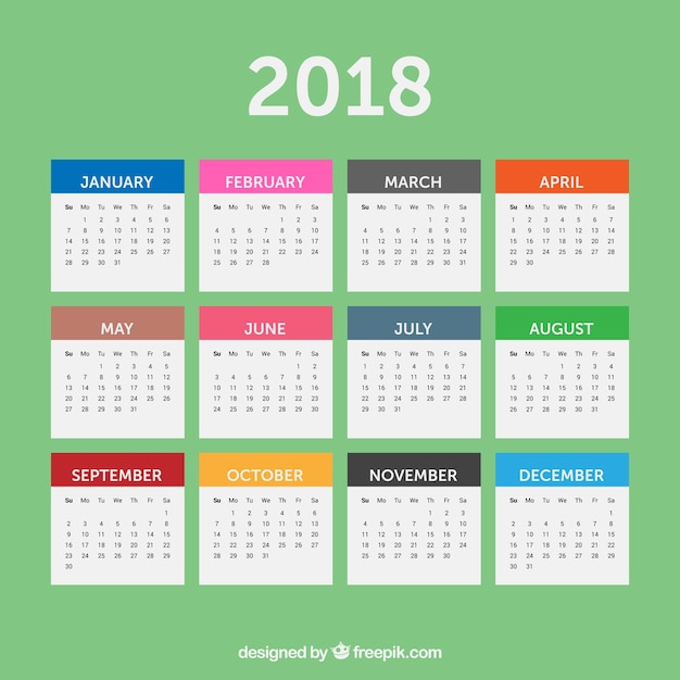 Calendário simples de 2018