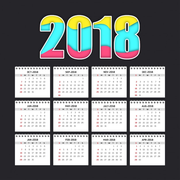 Calendário simples para 2018