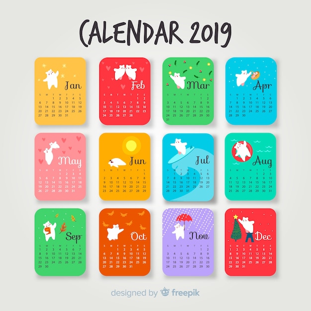Vetor grátis calendário urso polar 2019