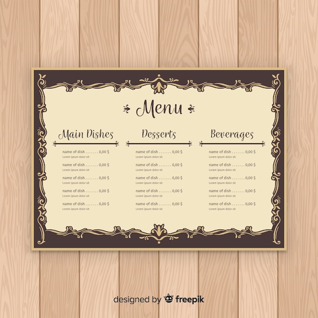 Vetor grátis caligrafia vintage elegante modelo de menu