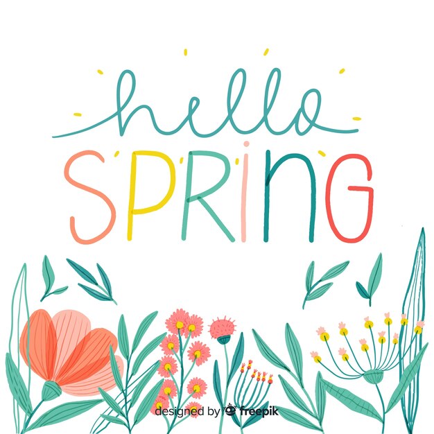 Caligráfico, desenhado, floral, primavera, fundo
