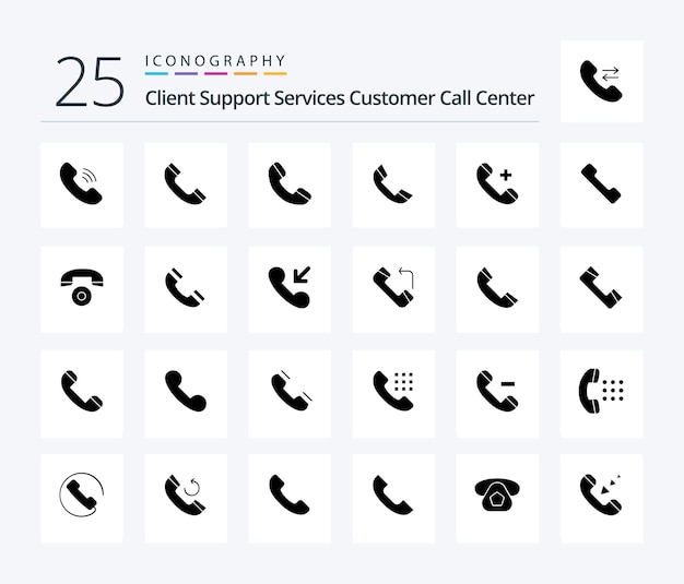 Call 25 Solid Glyph icon pack incluindo anel de telefone celular excluir hospital