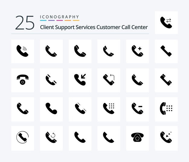 Call 25 Solid Glyph icon pack incluindo anel de telefone celular excluir hospital