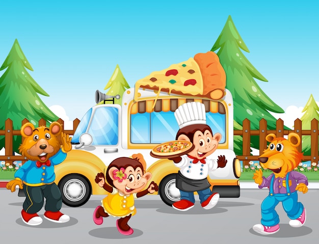 Caminhão de comida de pizza no parque