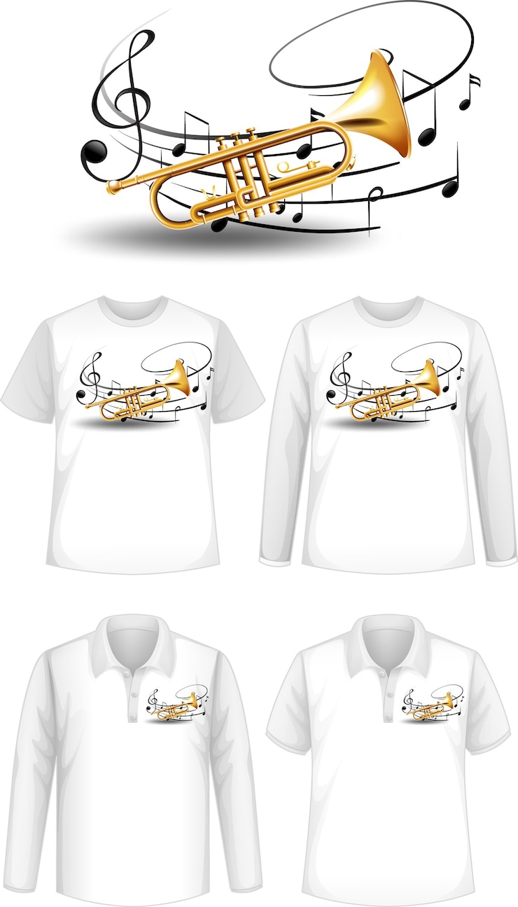Vetor grátis camisa com design de instrumentos musicais para trompete